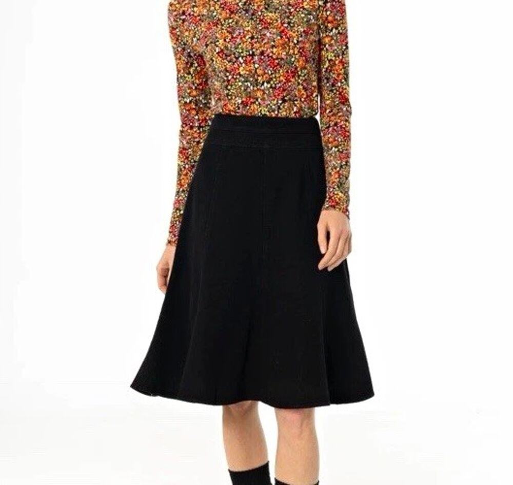 BLANK Black Denim Flared Knee Length Skirt Seamed Zip Solid XS Regular